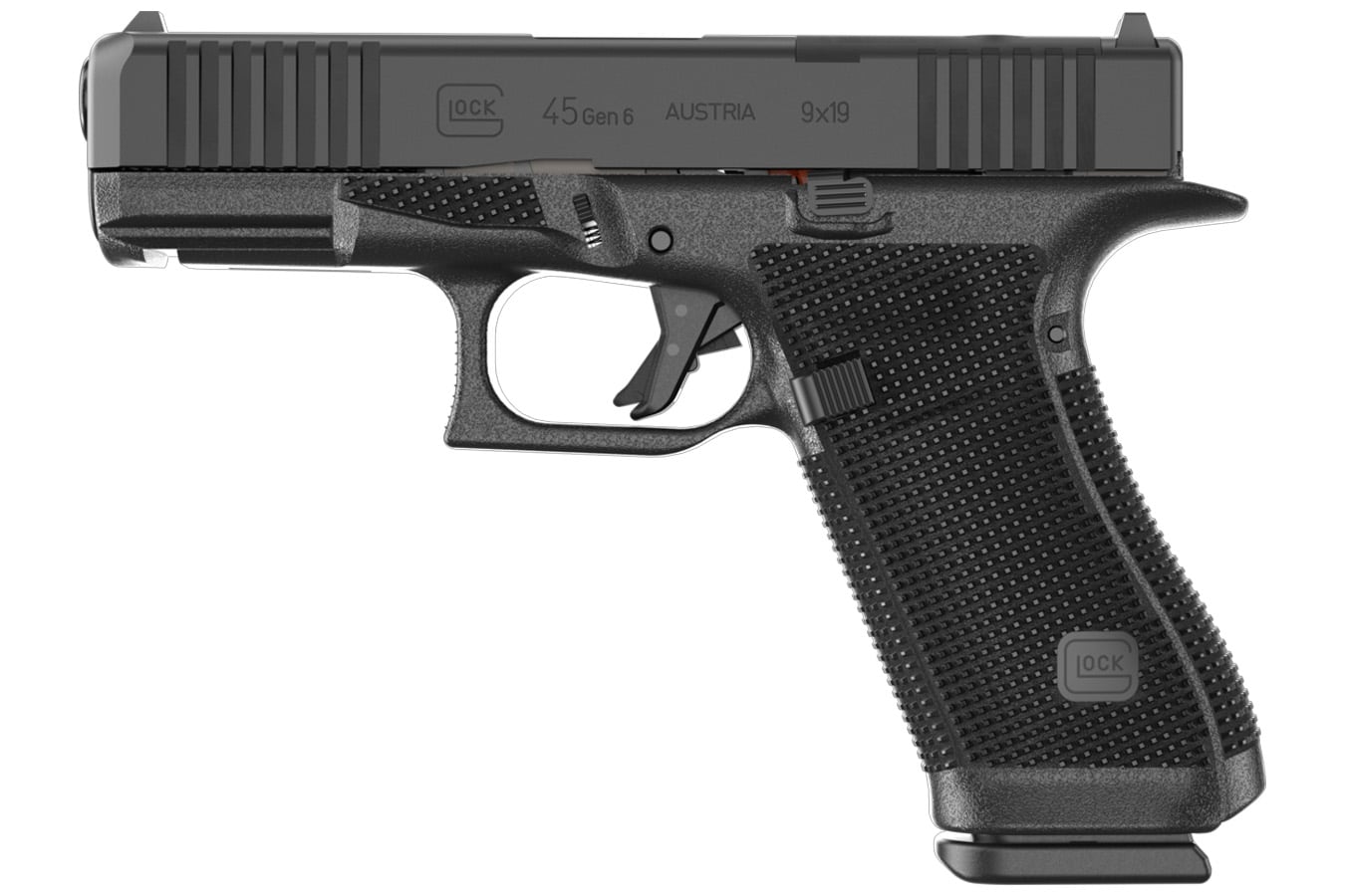 Glock 45 Gen6 9mm Optic Ready Pistol with Front Serrations and Fixed Standard Sights (LE)